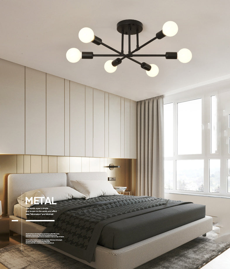 Metallic Semi Flush Light Fixtures Exposed Bulb Modern Bedroom Ceiling Flush Mount Lights