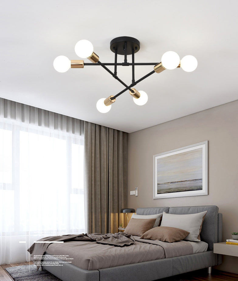Metallic Semi Flush Light Fixtures Exposed Bulb Modern Bedroom Ceiling Flush Mount Lights