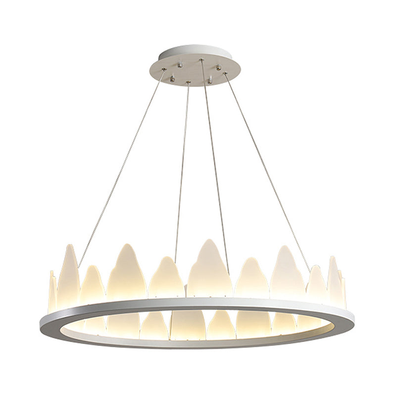 White Circular Chandelier Light Nordic Style LED Flaky Acrylic Hanging Lamp in Warm/White Light, 19.5"/23.5" Wide
