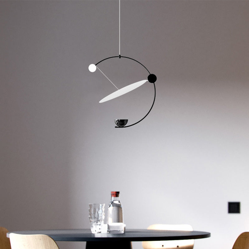 Minimalist LED Hanging Chandelier Super Thin Acrylic Black Orbit Pendulum Pendant