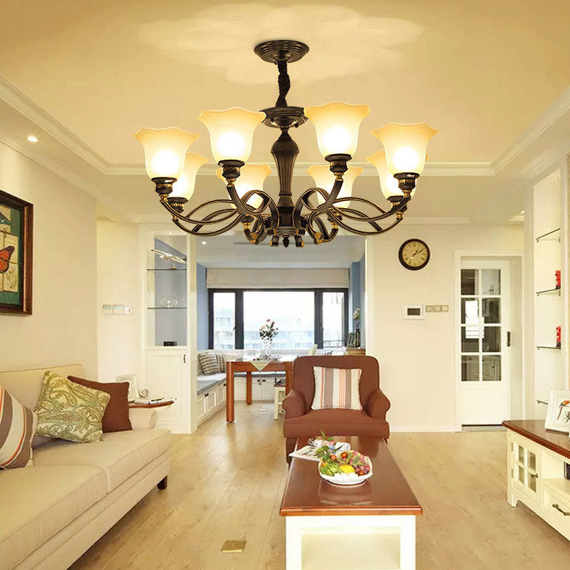 Bell-Shaped Shade Chandelier Light Fixture Traditional White Glass Pendant Lighting for Restaurant