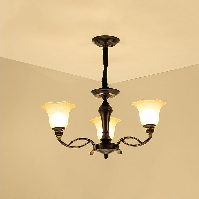 Bell-Shaped Shade Chandelier Light Fixture Traditional White Glass Pendant Lighting for Restaurant