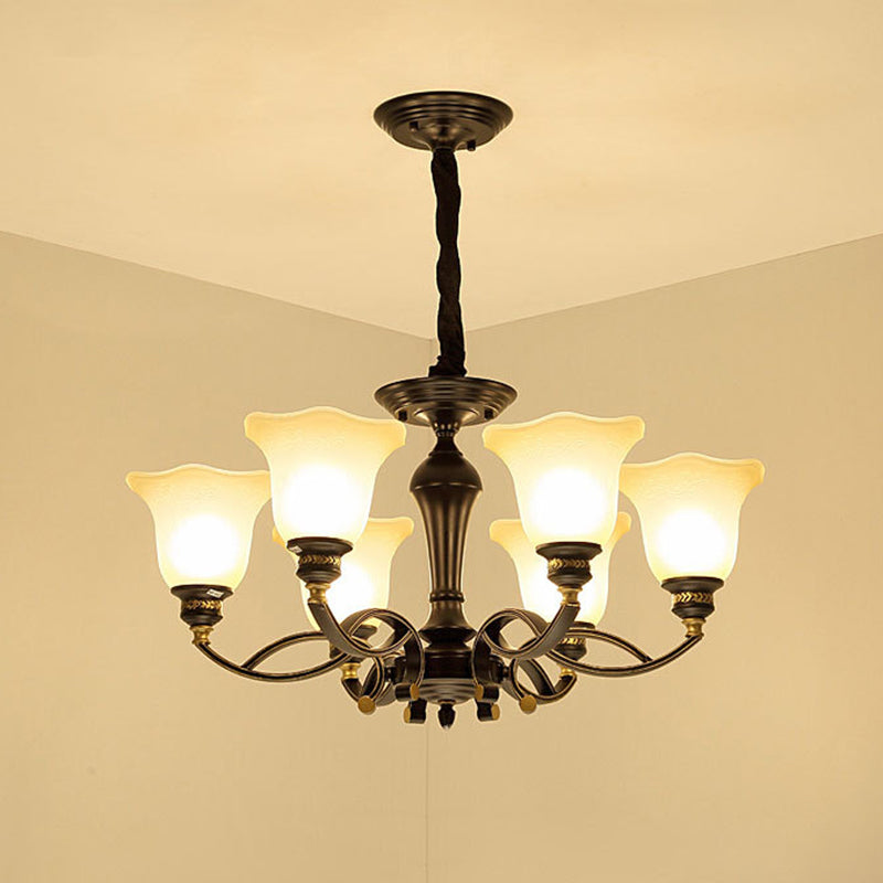 Bell-Shaped Shade Chandelier Light Fixture Traditional White Glass Pendant Lighting for Restaurant