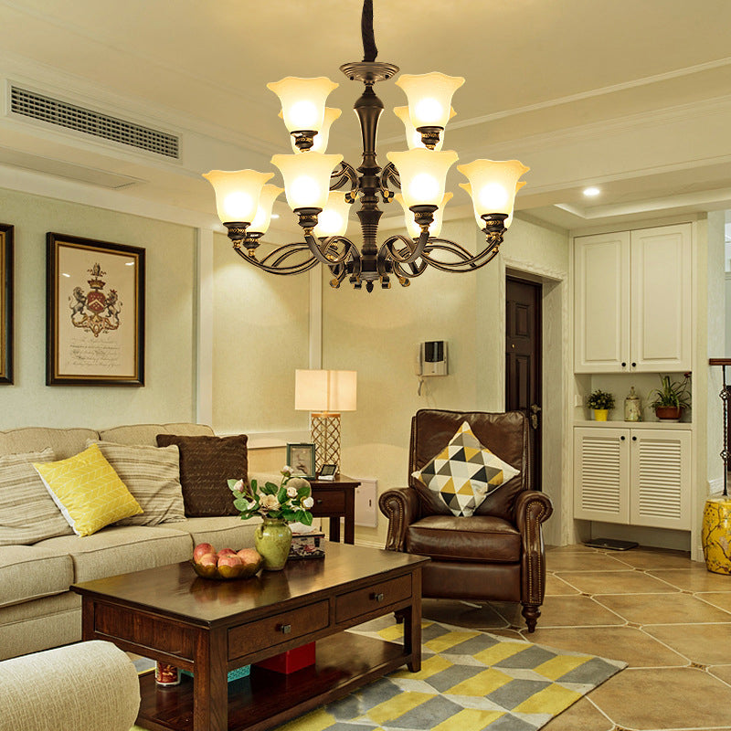 Bell-Shaped Shade Chandelier Light Fixture Traditional White Glass Pendant Lighting for Restaurant