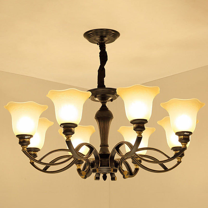 Bell-Shaped Shade Chandelier Light Fixture Traditional White Glass Pendant Lighting for Restaurant