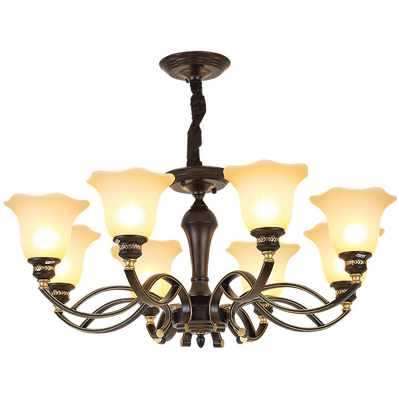 Bell-Shaped Shade Chandelier Light Fixture Traditional White Glass Pendant Lighting for Restaurant