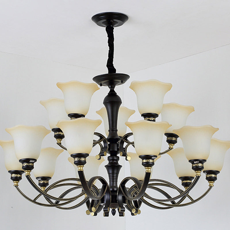 Bell-Shaped Shade Chandelier Light Fixture Traditional White Glass Pendant Lighting for Restaurant