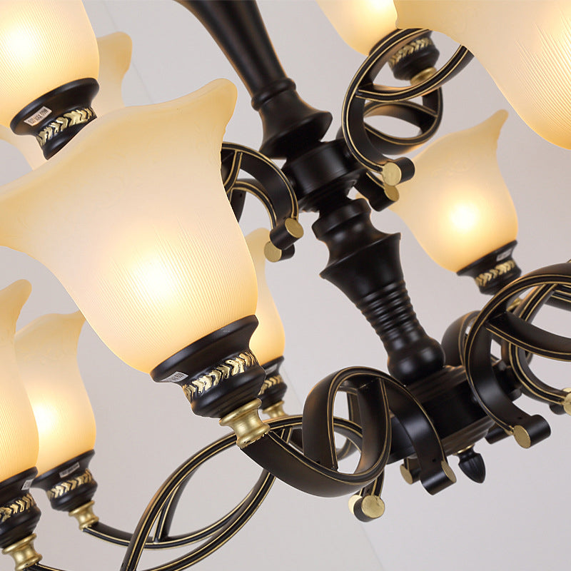Bell-Shaped Shade Chandelier Light Fixture Traditional White Glass Pendant Lighting for Restaurant