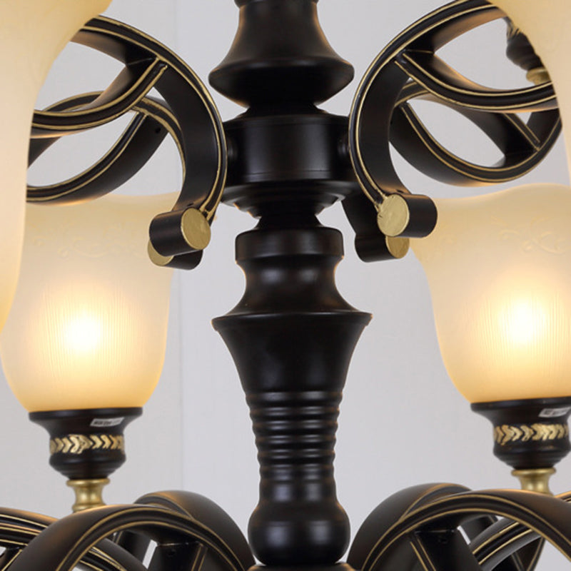 Bell-Shaped Shade Chandelier Light Fixture Traditional White Glass Pendant Lighting for Restaurant