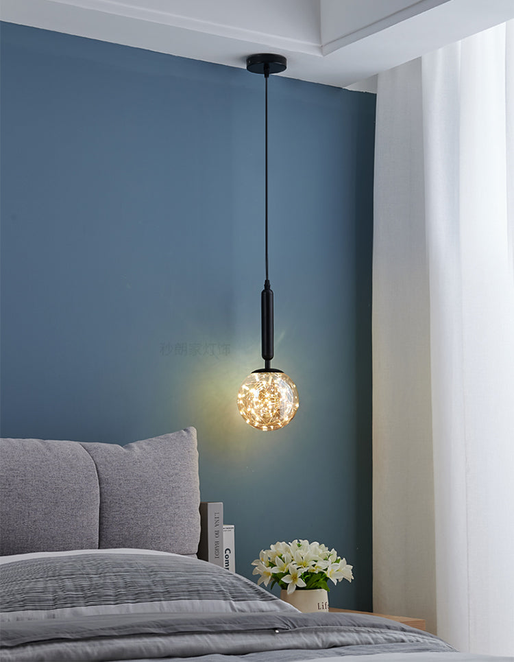 Moderne creatieve bol led hanglamp smeedijzeren hangend licht met heldere glazen schaduw