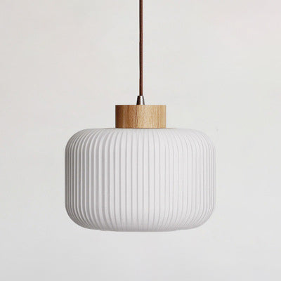 Weiße hölzerne Anhänger Licht im modernen präzisen Style Glasstrommel hängende Licht für Esszimmer
