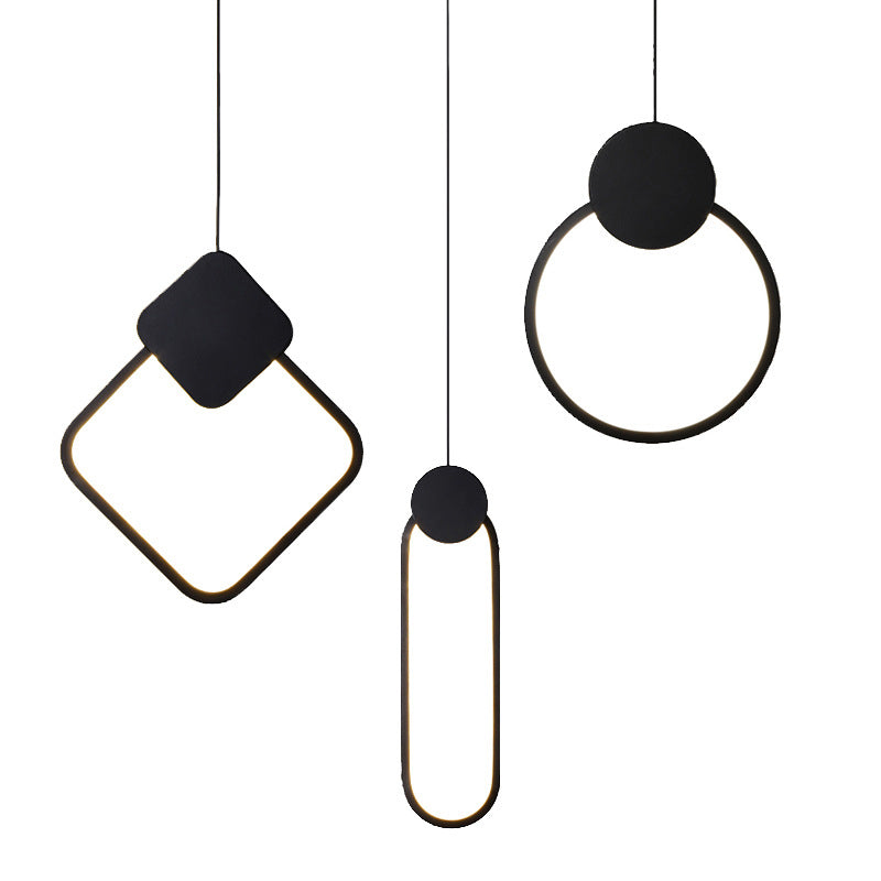Pendre à LED géométrique noire dans la lampe suspendue en aluminium concis moderne avec une teinte en silicone