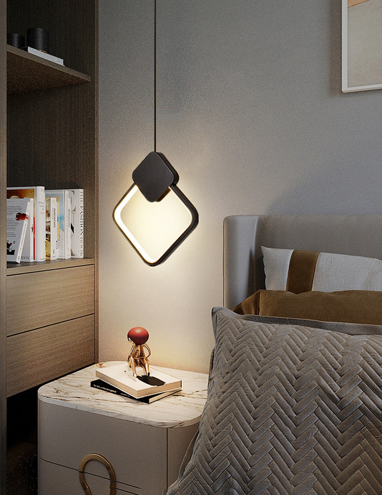 Black Geometric LED Pendant Light in Modern Concise Style Aluminium Hanging Lamp with Silicone Shade