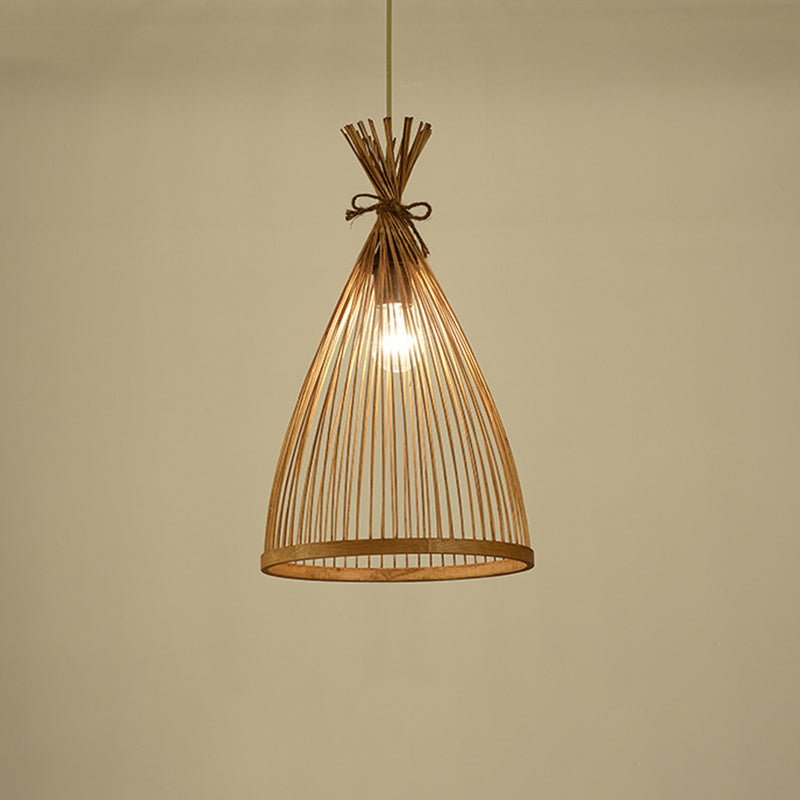 Chinese Conical Pendant Lighting Fixtures Rattan Hanging Light with Hanging Cord for Restaurant