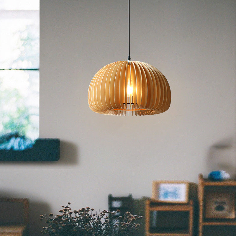 1 Light Pumpkin Hanging Ceiling Lights Creative Modern Wood Pendant for Clothing Store