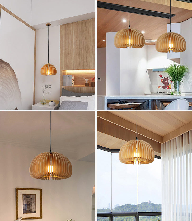 1 Light Pumpkin Hanging Ceiling Lights Creative Modern Wood Pendant for Clothing Store