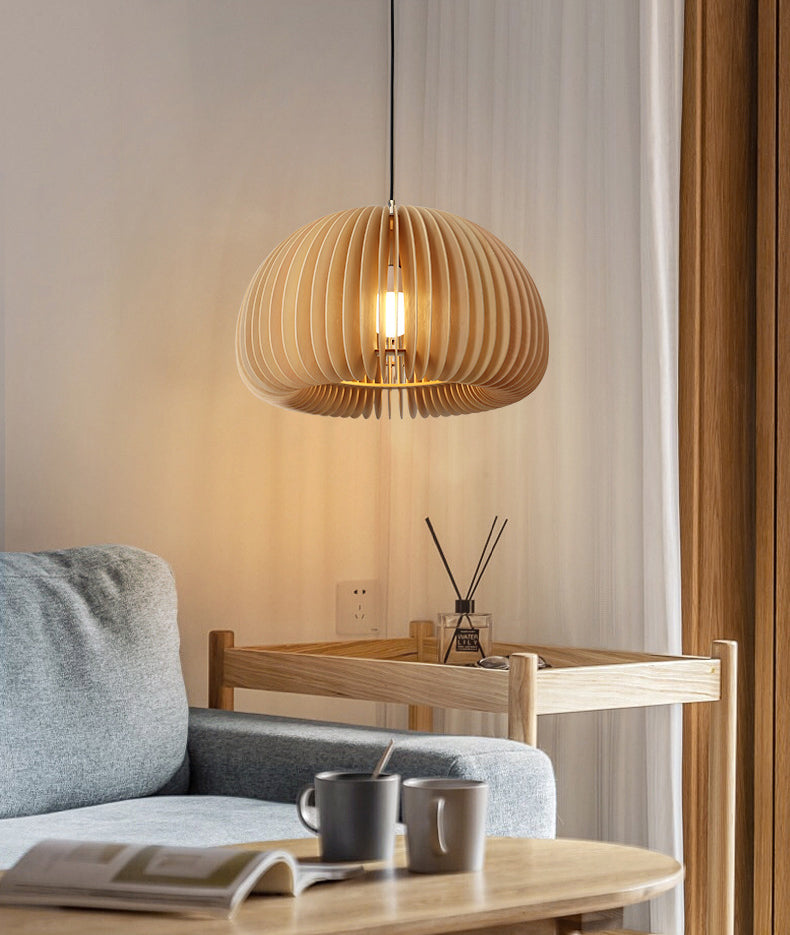 1 Light Pumpkin Hanging Ceiling Lights Creative Modern Wood Pendant for Clothing Store