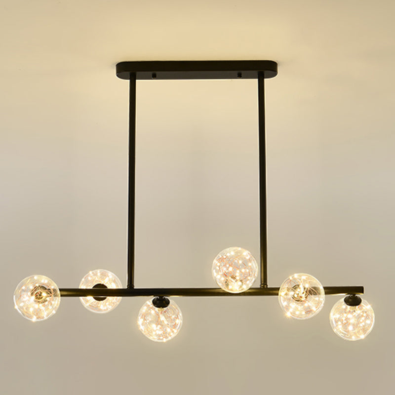 Wrought Iron LED Island Light in Modern Creative Style Glass Globe Pendant Light for Dining Room