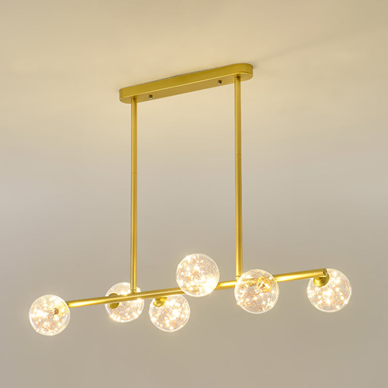 Wrought Iron LED Island Light in Modern Creative Style Glass Globe Pendant Light for Dining Room