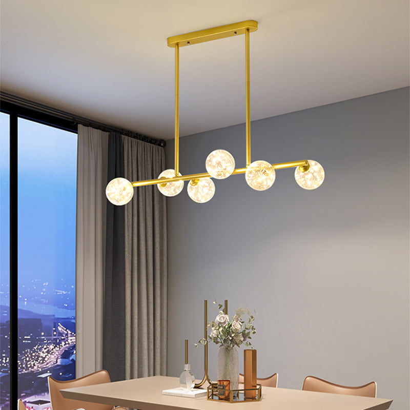 Wrought Iron LED Island Light in Modern Creative Style Glass Globe Pendant Light for Dining Room