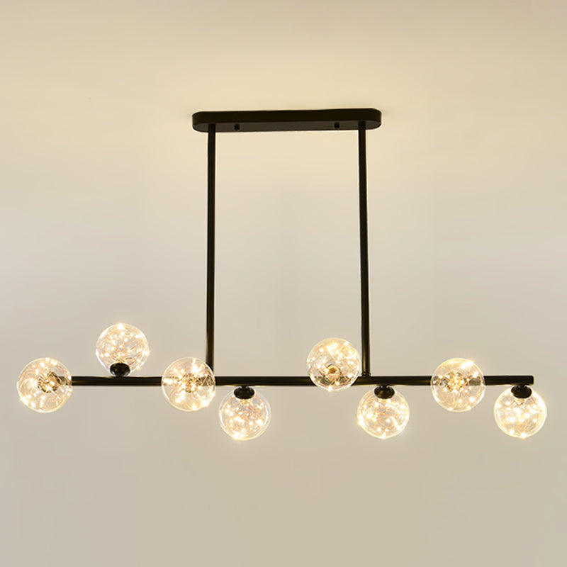 Wrought Iron LED Island Light in Modern Creative Style Glass Globe Pendant Light for Dining Room