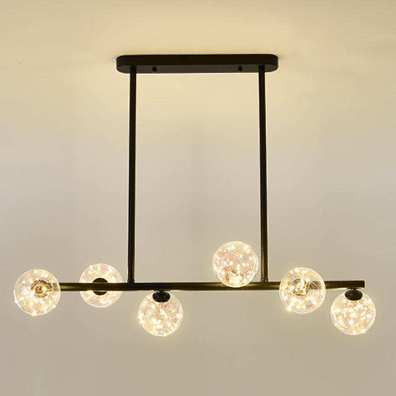 Wrought Iron LED Island Light in Modern Creative Style Glass Globe Pendant Light for Dining Room