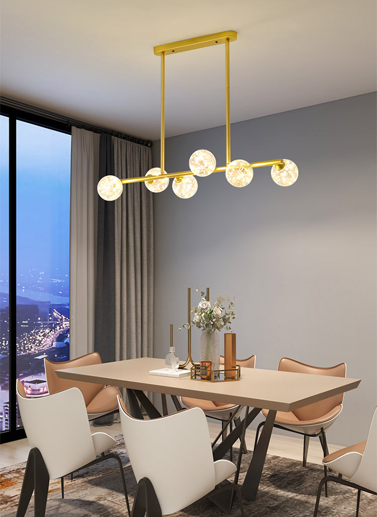 Wrought Iron LED Island Light in Modern Creative Style Glass Globe Pendant Light for Dining Room