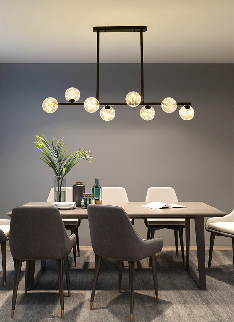 Wrought Iron LED Island Light in Modern Creative Style Glass Globe Pendant Light for Dining Room