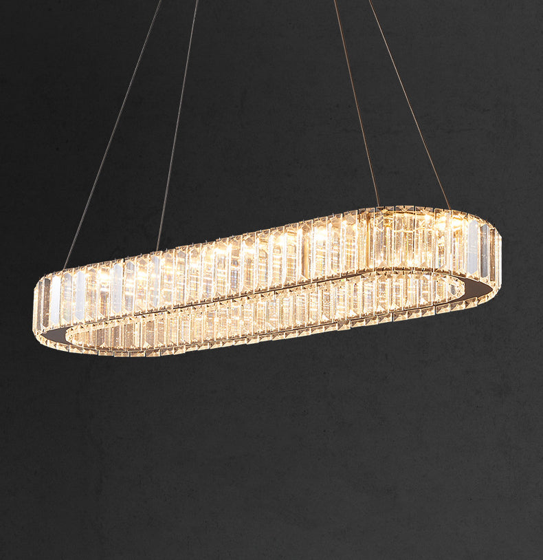 Luz de la isla LED cromada ovalada en la moderna lámpara colgante de acero inoxidable de estilo de lujo con sombra de cristal