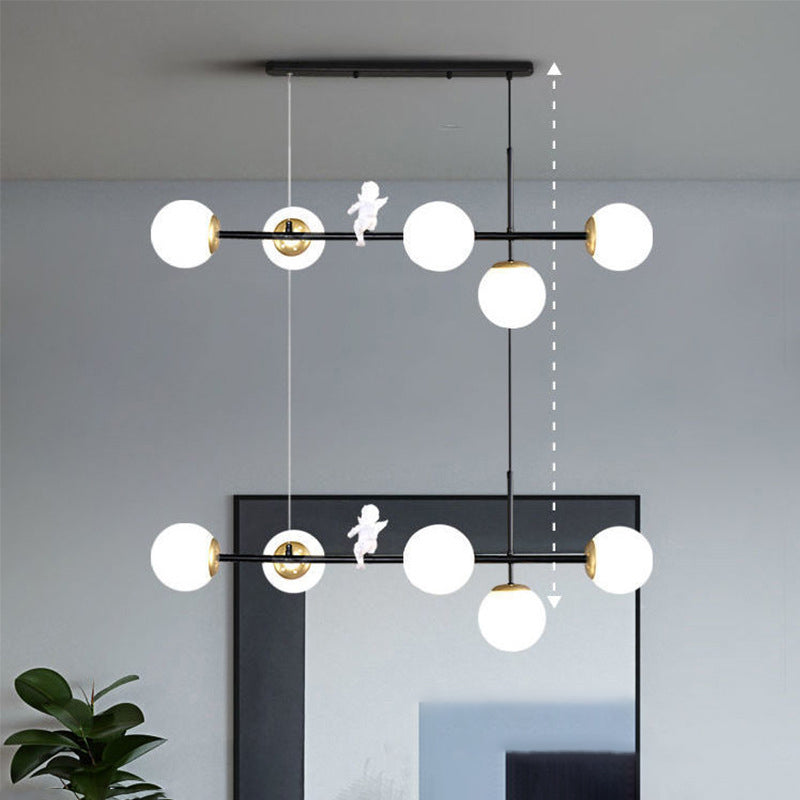Ball Glass Island Lighting Fixture Nordic Style Island Chandelier Light with Angel Decor
