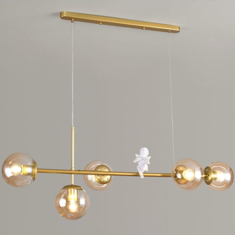 Ball Glass Island Lighting Fixture Nordic Style Island Chandelier Light with Angel Decor