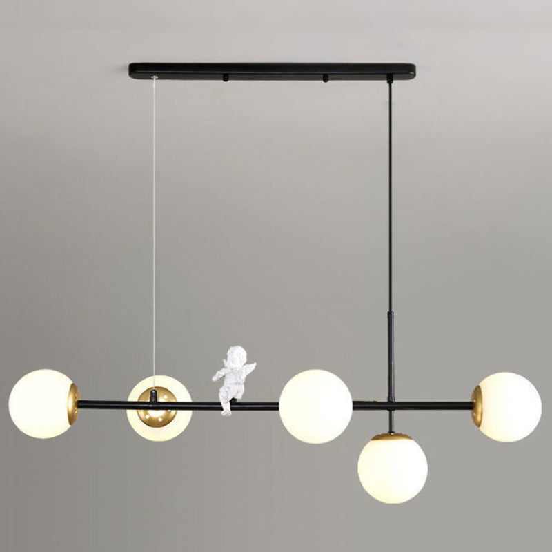 Ball Glass Island Lighting Fixture Nordic Style Island Chandelier Light with Angel Decor
