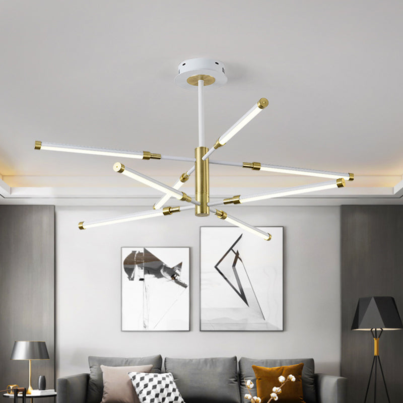 Tubular LED Chandelier Contemporary Acrylic 6/8 Heads Black and Gold/White and Gold Hanging Pendant