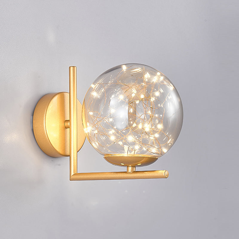 Modern Luxury LED Wall Sconce Wrought Iron Globe Wall Lamp with Glass Shade