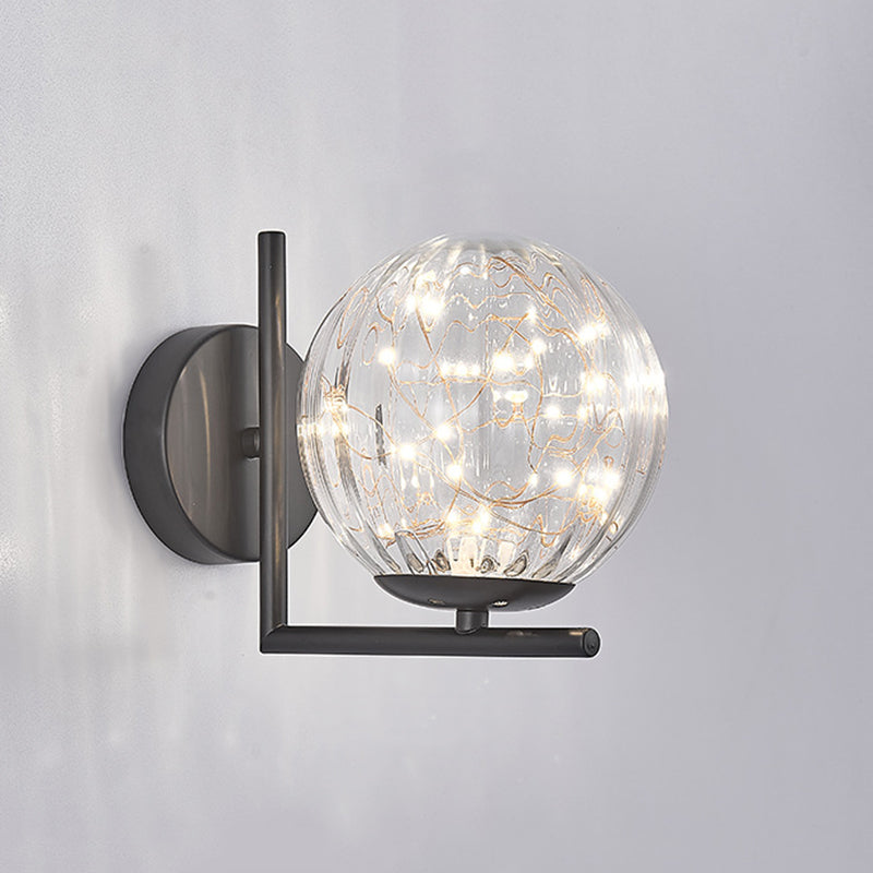 Modern Luxury LED Wall Sconce Wrought Iron Globe Wall Lamp with Glass Shade