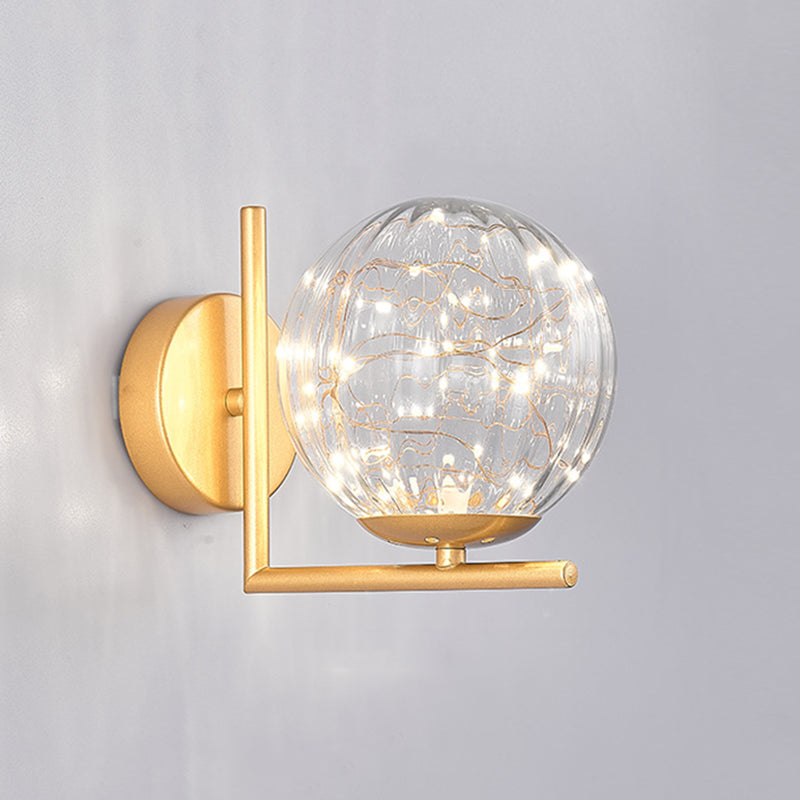 Modern Luxury LED Wall Sconce Wrought Iron Globe Wall Lamp with Glass Shade