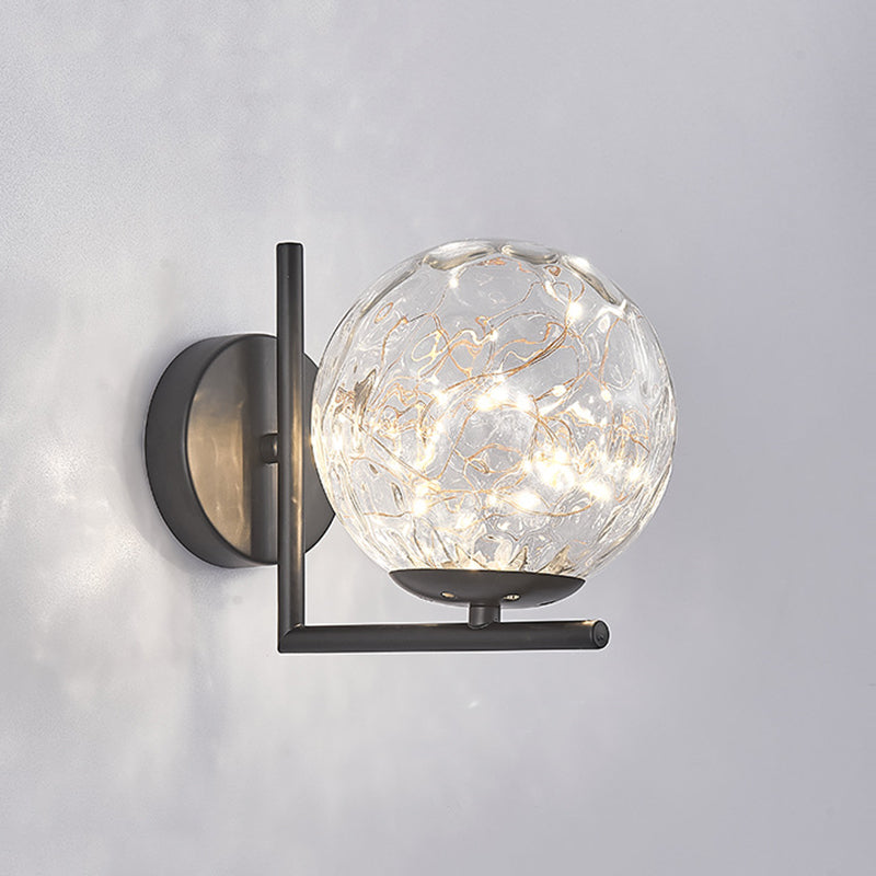 Modern Luxury LED Wall Sconce Wrought Iron Globe Wall Lamp with Glass Shade