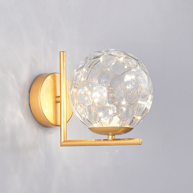 Modern Luxury LED Wall Sconce Wrought Iron Globe Wall Lamp with Glass Shade