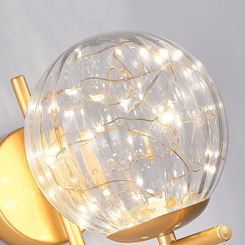 Modern Luxury LED Wall Sconce Wrought Iron Globe Wall Lamp with Glass Shade