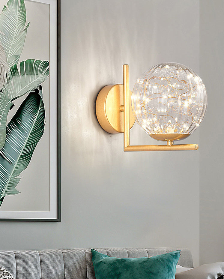Modern Luxury LED Wall Sconce Wrought Iron Globe Wall Lamp with Glass Shade
