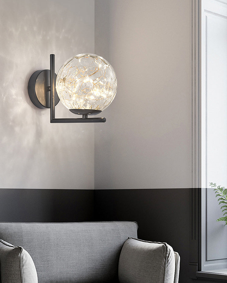 Modern Luxury LED Wall Sconce Wrought Iron Globe Wall Lamp with Glass Shade