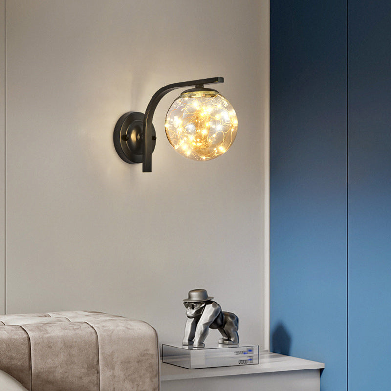 Iron LED Wall Light in Modern Creative Style Babysbreath Glass Wall Sconce for Interior Spaces