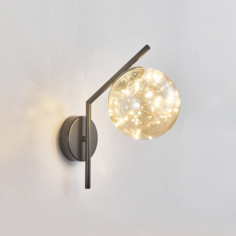 Wrought Iron LED Wall Lamp in Modern Creative Style Glass Globe Wall Light for Bedroom
