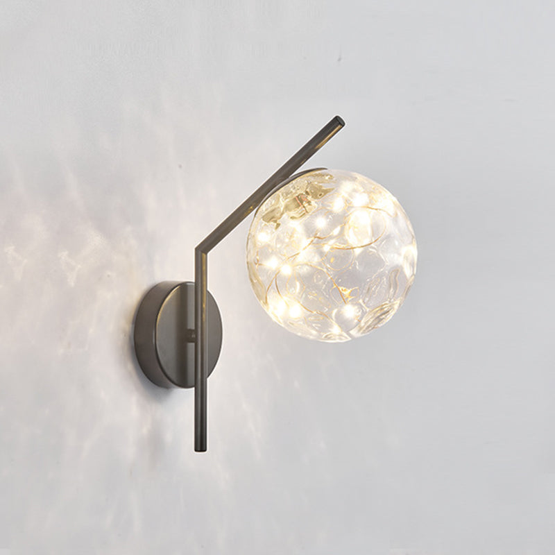 Wrought Iron LED Wall Lamp in Modern Creative Style Glass Globe Wall Light for Bedroom