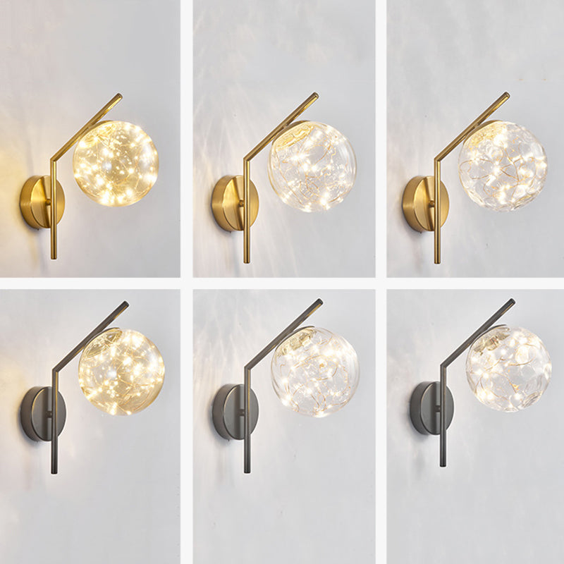 Wrought Iron LED Wall Lamp in Modern Creative Style Glass Globe Wall Light for Bedroom