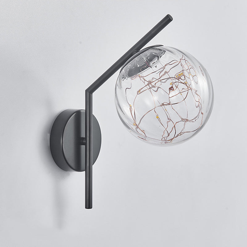 Wrought Iron LED Wall Lamp in Modern Creative Style Glass Globe Wall Light for Bedroom