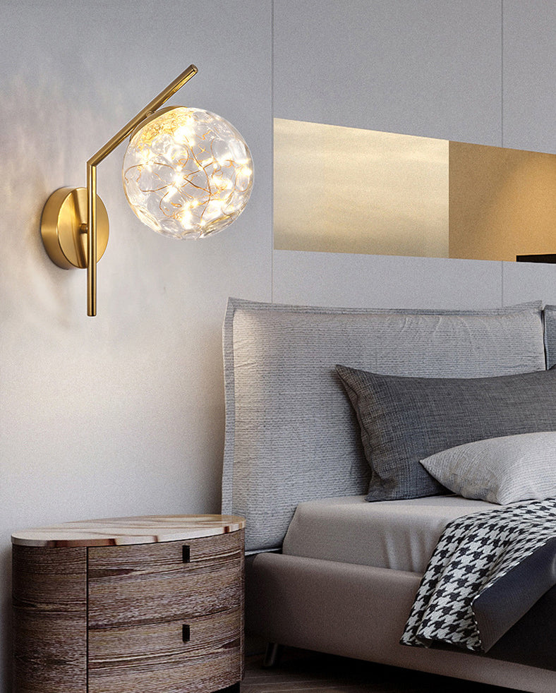 Wrought Iron LED Wall Lamp in Modern Creative Style Glass Globe Wall Light for Bedroom