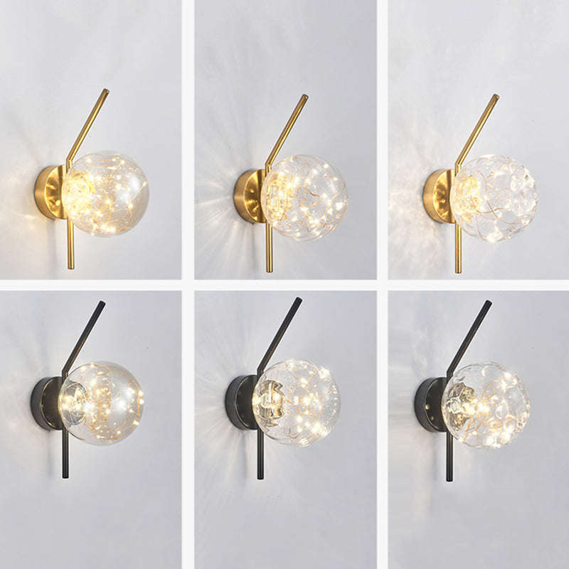 Glass Globe LED Wall Light in Modern Luxury Style Wrought Iron Wall Lamp for Interior Spaces