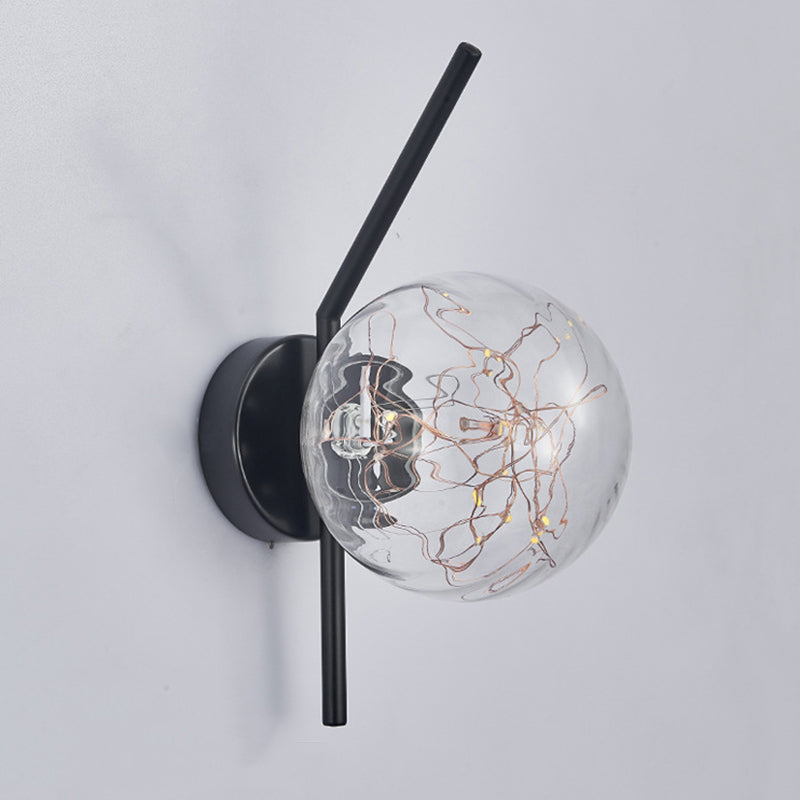Glass Globe LED Wall Light in Modern Luxury Style Wrought Iron Wall Lamp for Interior Spaces