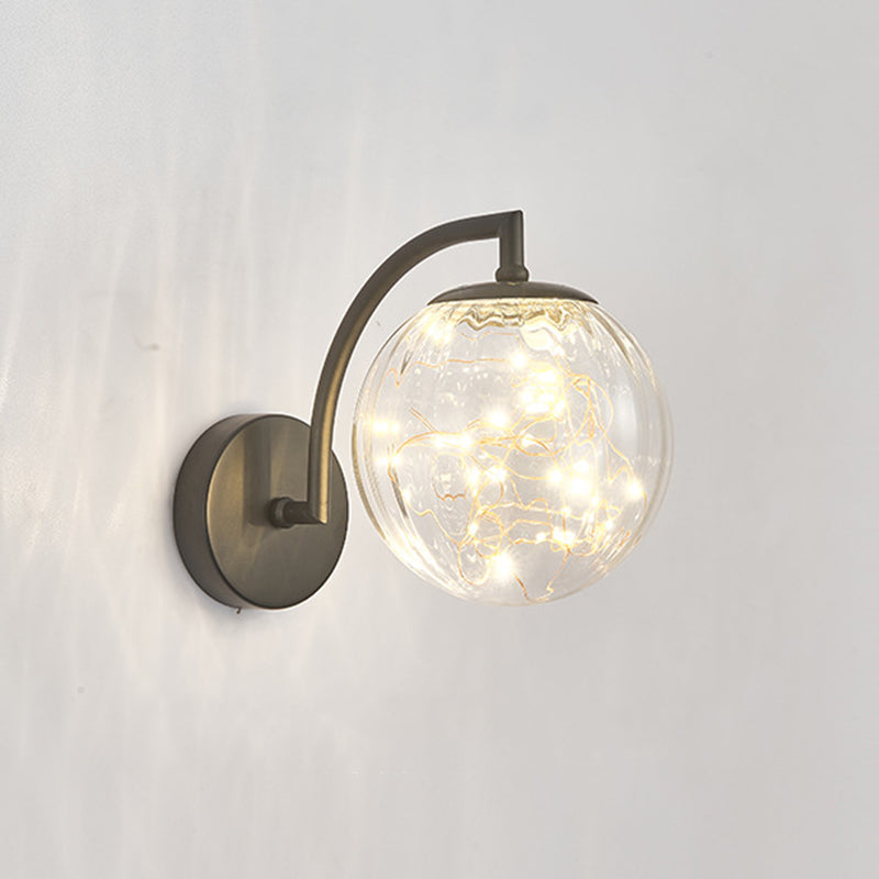Modern Luxury LED Wall Sconce Wrought Iron Globe Wall Lamp with Glass Shade